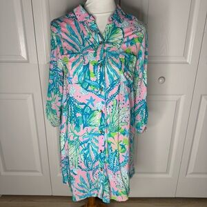 Lilly Pulitzer Natalie Sink or Swim Shirtdress Cover-Up Small Pink Beach Dress